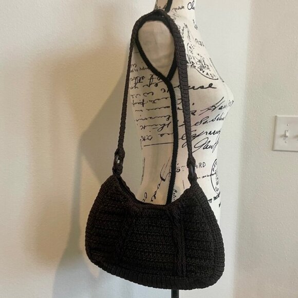 BOHO HANDMADE CROCHET SHOULDER BAG DARK MOCCA COLOR VERSATILE TRENDY GRANNY MADE - Picture 4 of 15